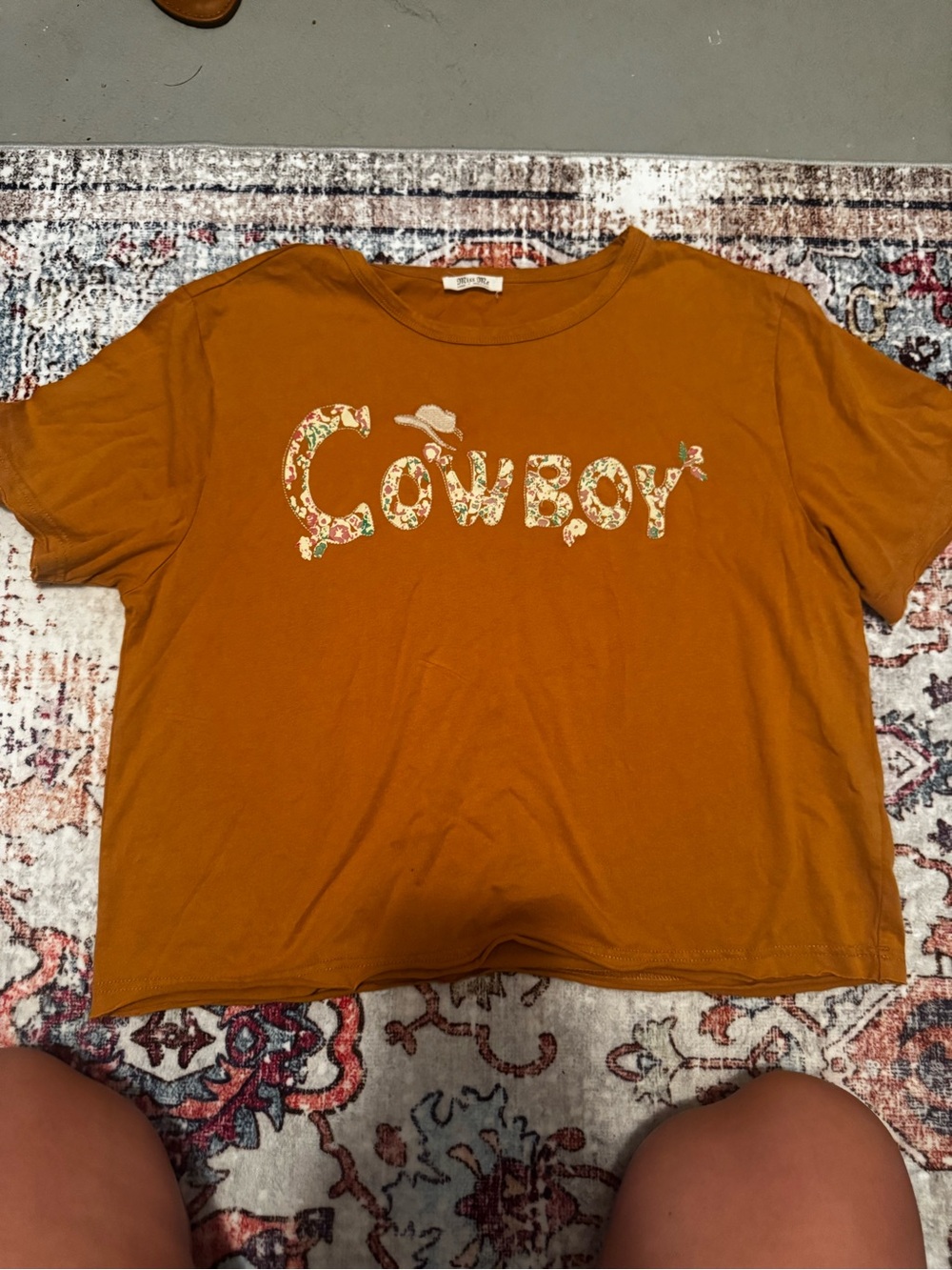 Miss Me Mustard Orange 'Cowboy' Short Sleeve Tee